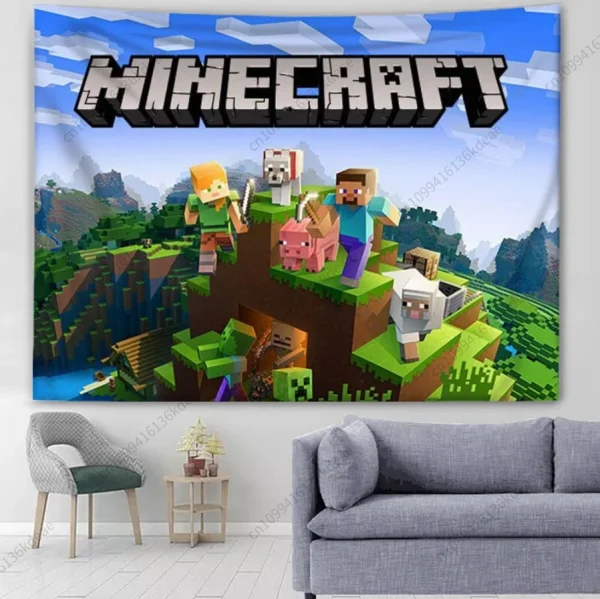 Anime Wall Tapestry Poster M-Minecraftes Wall Hanging Background Cloth Kids Bedroom Decor Flags Wallpaper Aesthetic Decorative 6