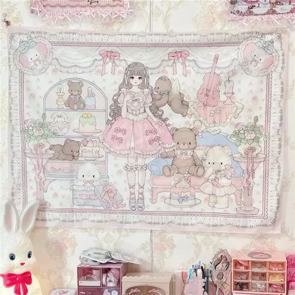Cartoon Girl Tapestry Anime Tapestry Cute Girls Tea Party Background Cloth Flag Aesthetic Bedroom Decoration Tapestry Art Banner 1