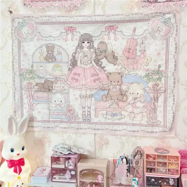Cartoon Girl Tapestry Anime Tapestry Cute Girls Tea Party Background Cloth Flag Aesthetic Bedroom Decoration Tapestry Art Banner 2
