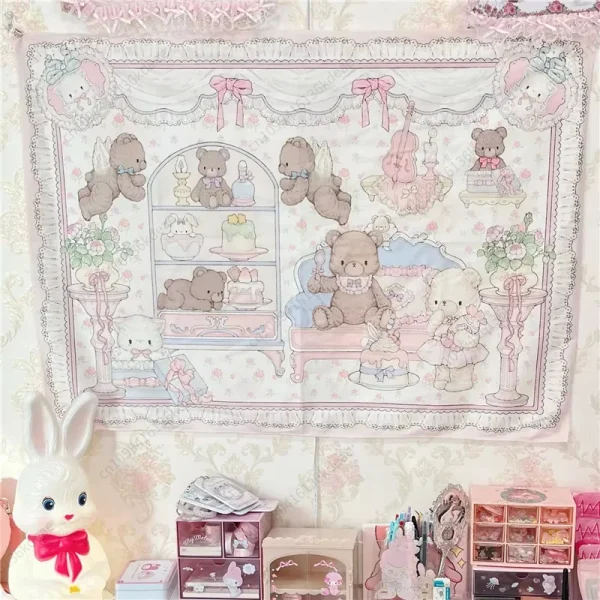Cartoon Girl Tapestry Anime Tapestry Cute Girls Tea Party Background Cloth Flag Aesthetic Bedroom Decoration Tapestry Art Banner 3