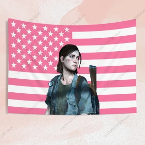 Anime Tapestry E-Ellie Pink American Flags the Last of Us  Art Wall Hanging Tapestries Decor Banner Aesthetic Background Cloths 1