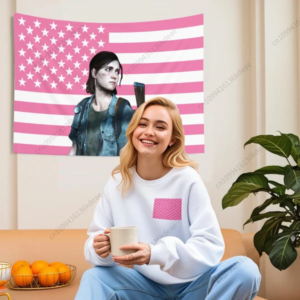 Anime Tapestry E-Ellie Pink American Flags the Last of Us  Art Wall Hanging Tapestries Decor Banner Aesthetic Background Cloths 2