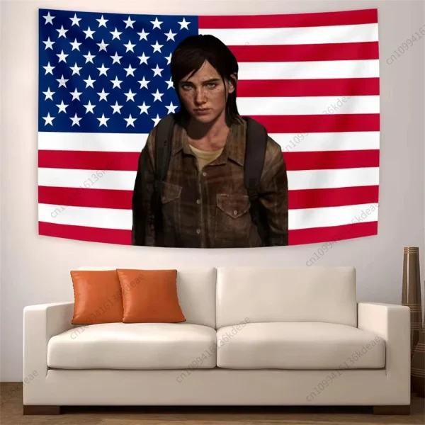 Anime Tapestry E-Ellie Pink American Flags the Last of Us  Art Wall Hanging Tapestries Decor Banner Aesthetic Background Cloths 3