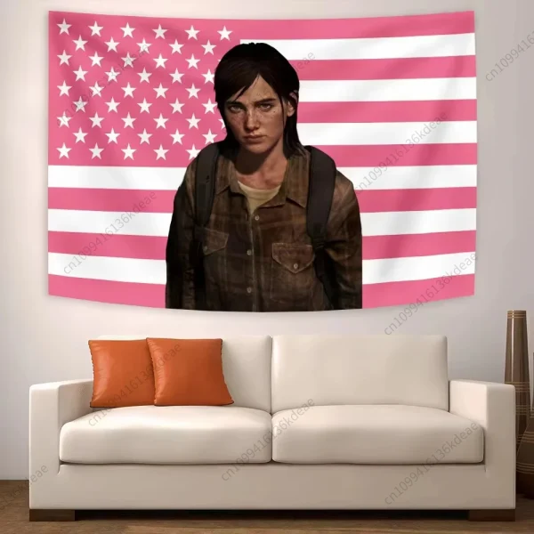 Anime Tapestry E-Ellie Pink American Flags the Last of Us  Art Wall Hanging Tapestries Decor Banner Aesthetic Background Cloths 4