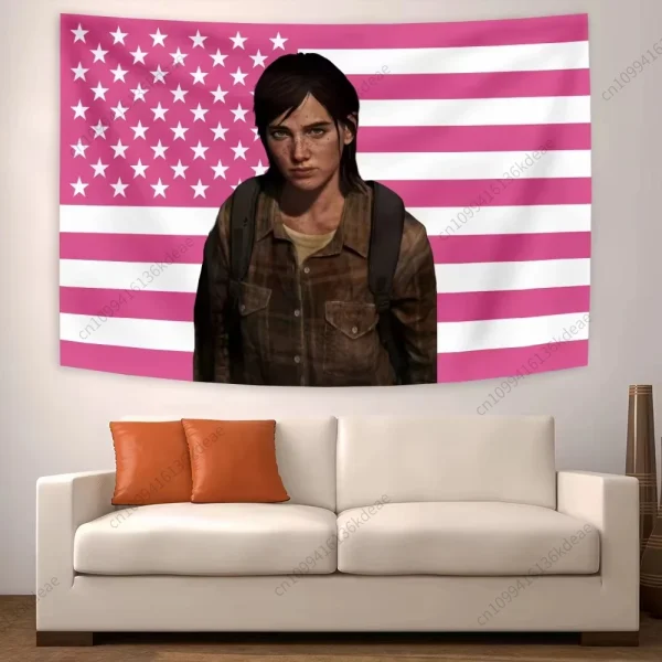Anime Tapestry E-Ellie Pink American Flags the Last of Us  Art Wall Hanging Tapestries Decor Banner Aesthetic Background Cloths 5