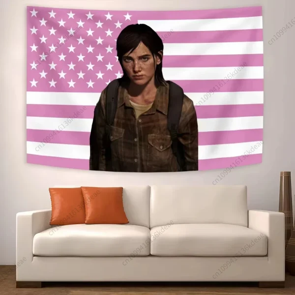 Anime Tapestry E-Ellie Pink American Flags the Last of Us  Art Wall Hanging Tapestries Decor Banner Aesthetic Background Cloths 6