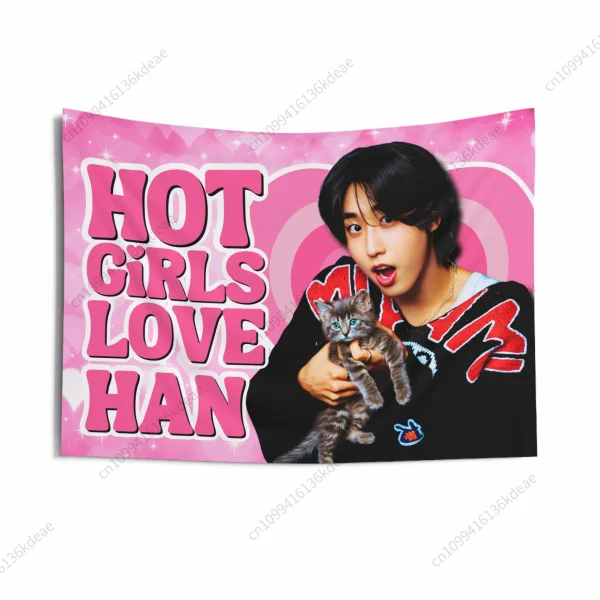 Kpop Idol Tapestry SKZ Han Jisung Pink American Flag Wall Hanging Poster College Dorm Decoration Background Cloth Garden Banners 2