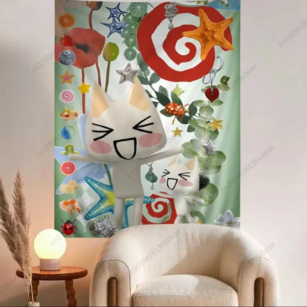 Cute Cat Anime Tapestry Inoue Toro Hippie Wall Hanging Tapestries Living Room Dorm Aesthetic Room Home Decor Wall Art Decor Flag 1