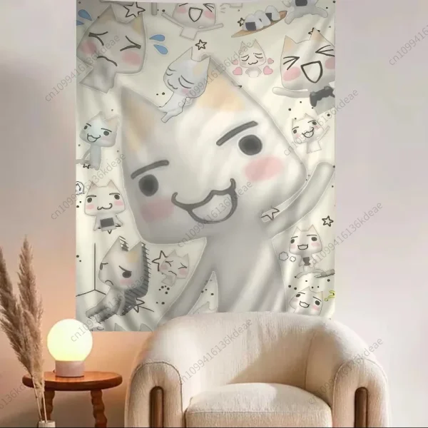 Cute Cat Anime Tapestry Inoue Toro Hippie Wall Hanging Tapestries Living Room Dorm Aesthetic Room Home Decor Wall Art Decor Flag 2