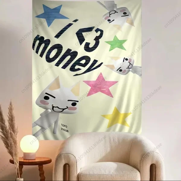 Cute Cat Anime Tapestry Inoue Toro Hippie Wall Hanging Tapestries Living Room Dorm Aesthetic Room Home Decor Wall Art Decor Flag 3