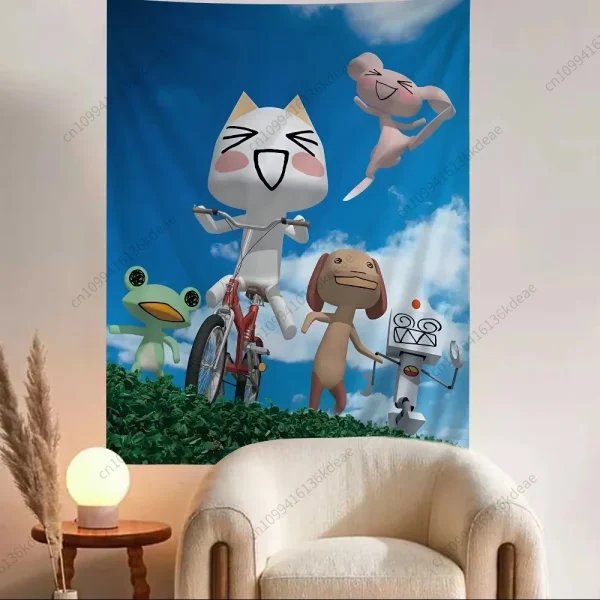 Cute Cat Anime Tapestry Inoue Toro Hippie Wall Hanging Tapestries Living Room Dorm Aesthetic Room Home Decor Wall Art Decor Flag 4