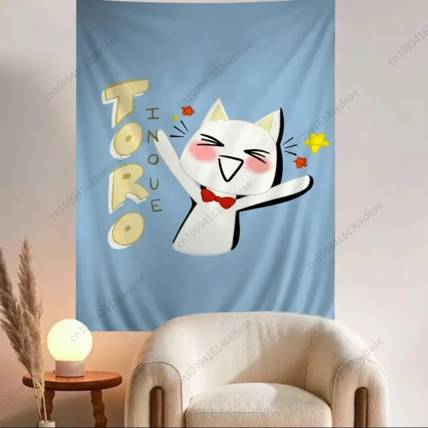 Cute Cat Anime Tapestry Inoue Toro Hippie Wall Hanging Tapestries Living Room Dorm Aesthetic Room Home Decor Wall Art Decor Flag 6