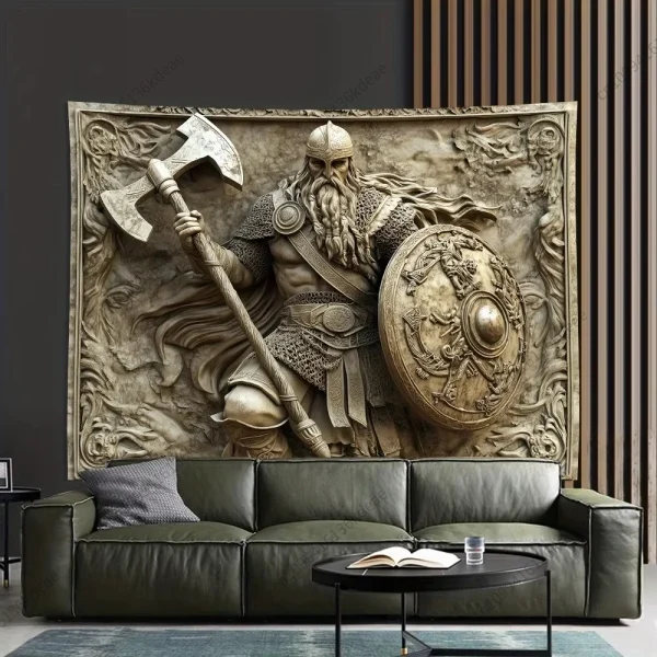 Unique Aesthetic Decorative Tapestry Viking Warrior 3D Embossed Tapestries Norse Myth Art Wall Hanging Cloth Party Decor Gifts 2