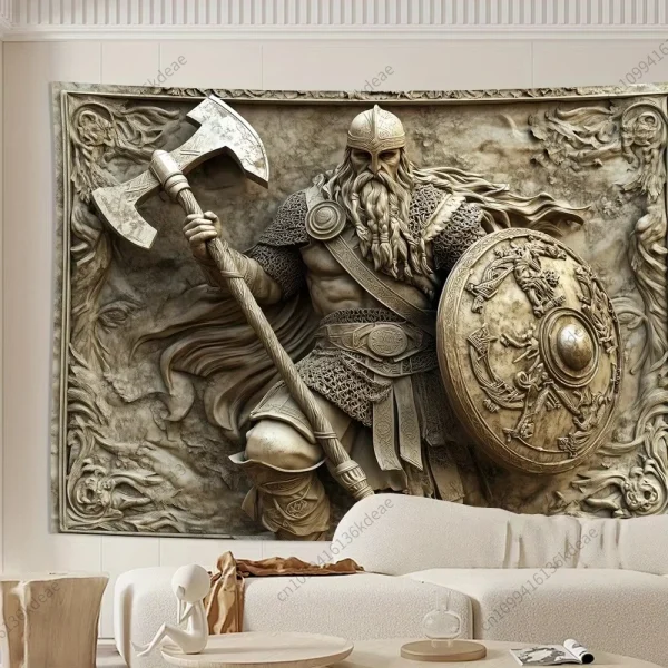 Unique Aesthetic Decorative Tapestry Viking Warrior 3D Embossed Tapestries Norse Myth Art Wall Hanging Cloth Party Decor Gifts 6