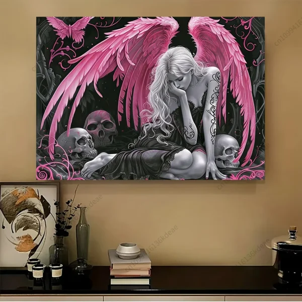 Fantasy Tapestry Gothic Pink Winged Angel Wall Art Decor Dark Fantasy Skull Aesthetic Room Decor Bedroom Backdrop Cloth Tapestry 2