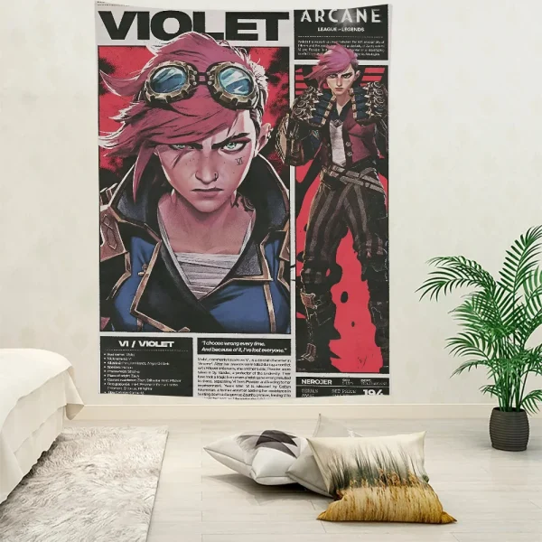 Arcane 2 Vi Jinx Ekko  Tapestry Room Decor Wall Cloth Party Hanging Background Room Decor Baby Room 4