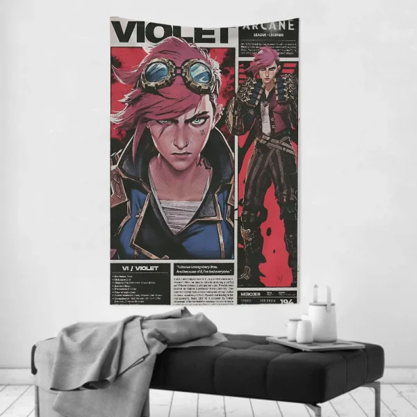Arcane 2 Vi Jinx Ekko  Tapestry Room Decor Wall Cloth Party Hanging Background Room Decor Baby Room 5