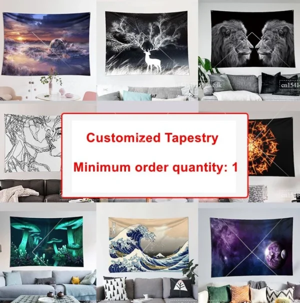Custom Tapestry Wall Hanging Room Decor Aesthetic Personalized Tapestry Boho Hippie DIY Tapestries Party Backdrop Home Decor 3