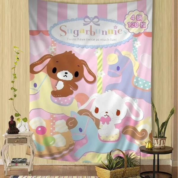 S_sugarbunnies Anime Kawaii Cartoon Tapestry Bohemian Wall Tapestries Mandala Wall Hanging Sheets 2