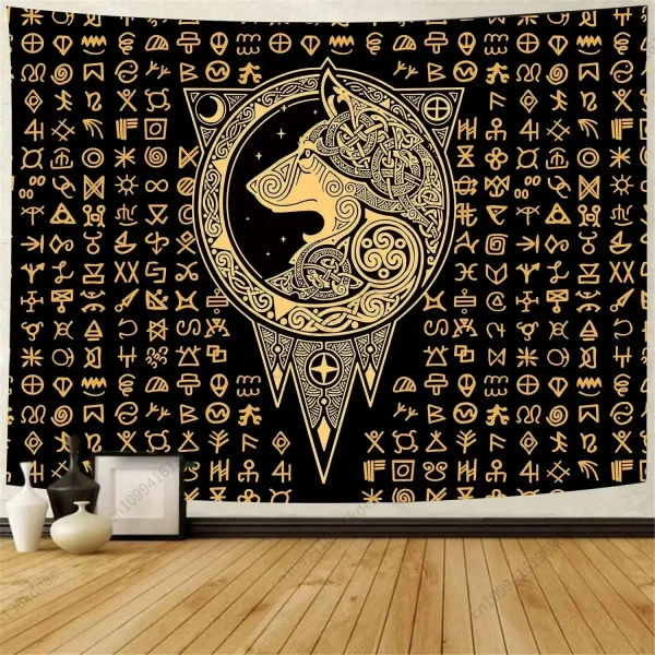 Aesthetic Tapestry Ancient Viking Meditation Runes Flags Tapestries Greek Mythology Wall Hanging Decor Bedroom Background Cloth 5