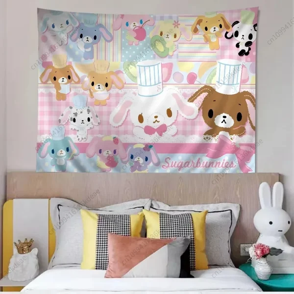 2025 Cute Tapestry S-Sugar-bunnies Cartoon Wall Tapestry Kawaii Flags Bedroom Dorm Background Cloth Decor Home Decoration Gifts 1
