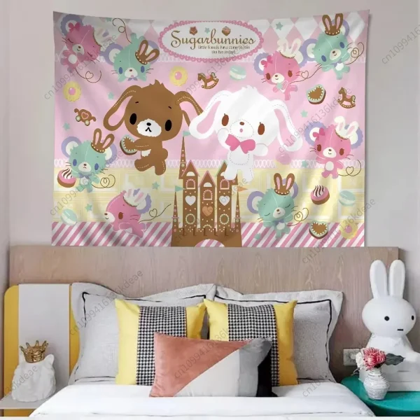 2025 Cute Tapestry S-Sugar-bunnies Cartoon Wall Tapestry Kawaii Flags Bedroom Dorm Background Cloth Decor Home Decoration Gifts 5
