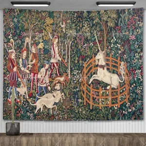 Medieval Lady And The Unicorn Tapestry Wall Hanging Multifunction Home Decor Background Decor Bedspread Blanket Mat Covering 1