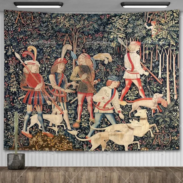Medieval Lady And The Unicorn Tapestry Wall Hanging Multifunction Home Decor Background Decor Bedspread Blanket Mat Covering 2