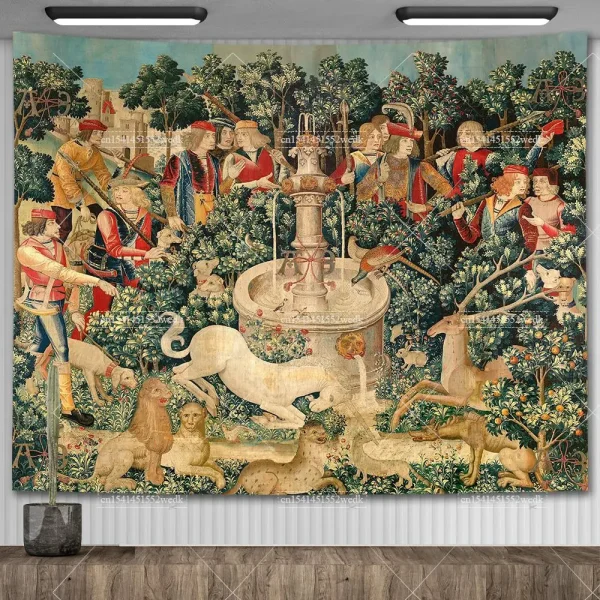 Medieval Lady And The Unicorn Tapestry Wall Hanging Multifunction Home Decor Background Decor Bedspread Blanket Mat Covering 3