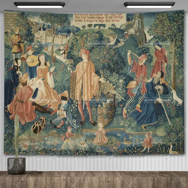 Medieval Lady And The Unicorn Tapestry Wall Hanging Multifunction Home Decor Background Decor Bedspread Blanket Mat Covering 4