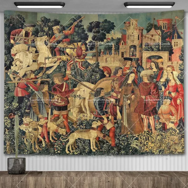 Medieval Lady And The Unicorn Tapestry Wall Hanging Multifunction Home Decor Background Decor Bedspread Blanket Mat Covering 5