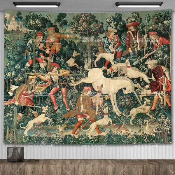 Medieval Lady And The Unicorn Tapestry Wall Hanging Multifunction Home Decor Background Decor Bedspread Blanket Mat Covering 6