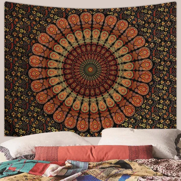 1pc Bohemian Mandala Tapestry, Retro Plant Flower psychedelic Tapestry, Hippie Style Room Decoration Wall Hanging 2