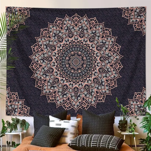 1pc Bohemian Mandala Tapestry, Retro Plant Flower psychedelic Tapestry, Hippie Style Room Decoration Wall Hanging 4