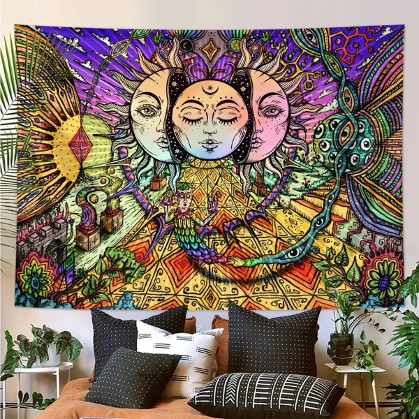 1pc Bohemian Mandala Tapestry, Retro Plant Flower psychedelic Tapestry, Hippie Style Room Decoration Wall Hanging 5