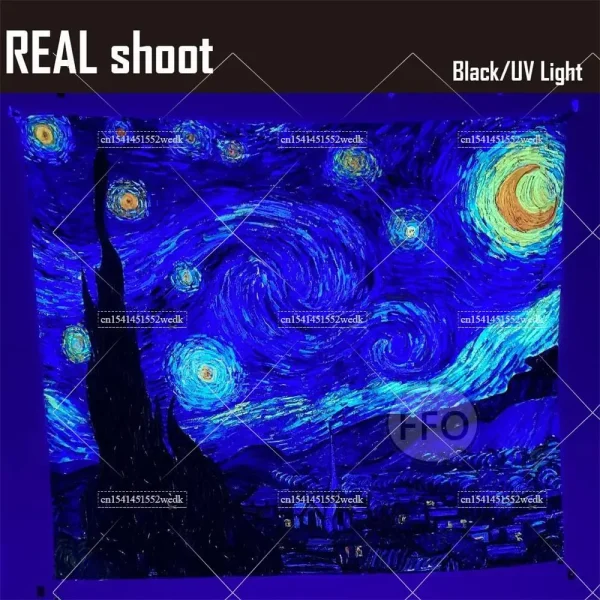 Blacklight Tapestry Starry Night Van Gogh Wall Art Decor Glow In The Dark Oil Painting Fluorescent Tapestry Uv Reactive Poster 5
