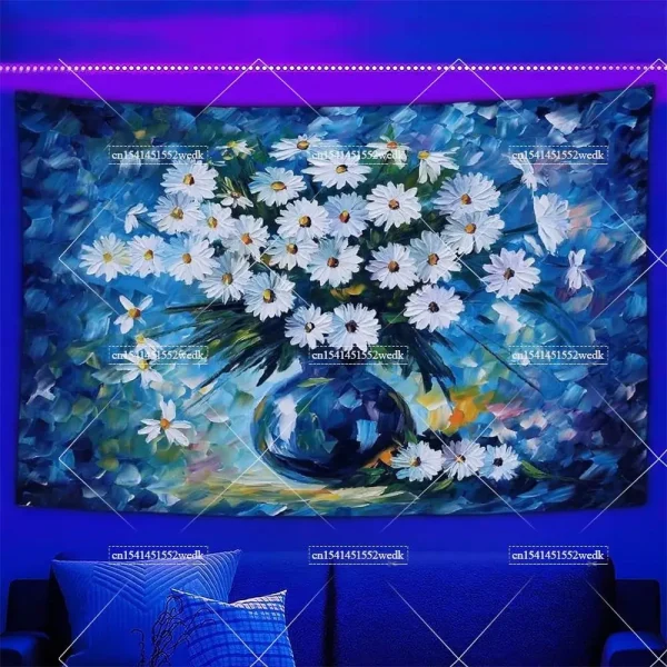 Blacklight Tapestry Starry Night Van Gogh Wall Art Decor Glow In The Dark Oil Painting Fluorescent Tapestry Uv Reactive Poster 6