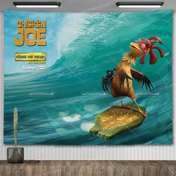 Chicken Joe Flag Surfs Up Funny Meme Tapestry Macrame Aesthetic Room Decoration Anime Game Posters Art Tapestries For Home 2