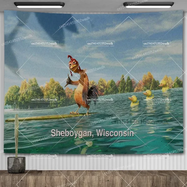 Chicken Joe Flag Surfs Up Funny Meme Tapestry Macrame Aesthetic Room Decoration Anime Game Posters Art Tapestries For Home 3