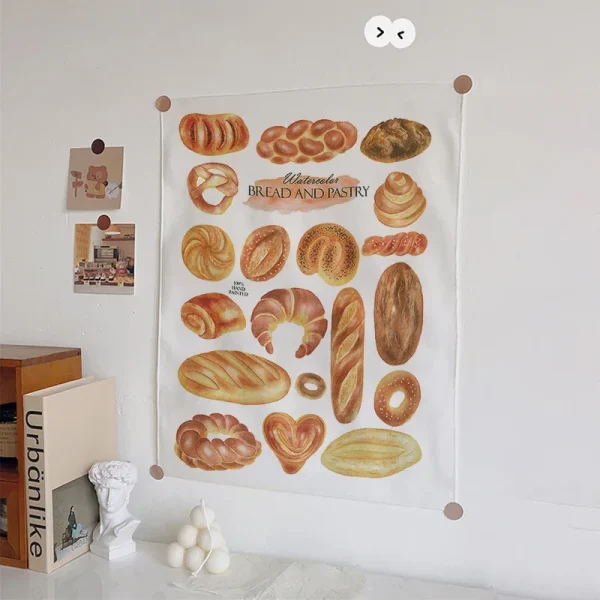VIKAMA Hand-Painted Bread Tapestry Baguette Croissant Multinational Baking Pattern Kitchen Cafe Decoration Literary Home 2