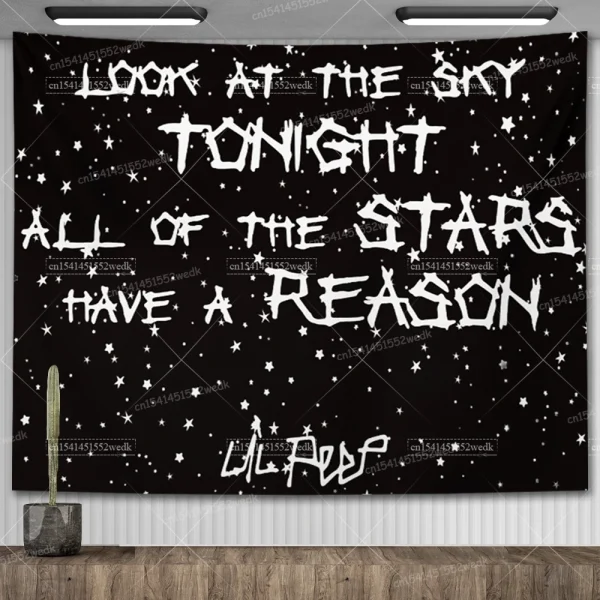 Lil Peep Tapestry Wall Hanging Look At The Sky Art Tapestry Blanket Black Hippie Witchcraft Tapestries Aesthetic Room Decor 2