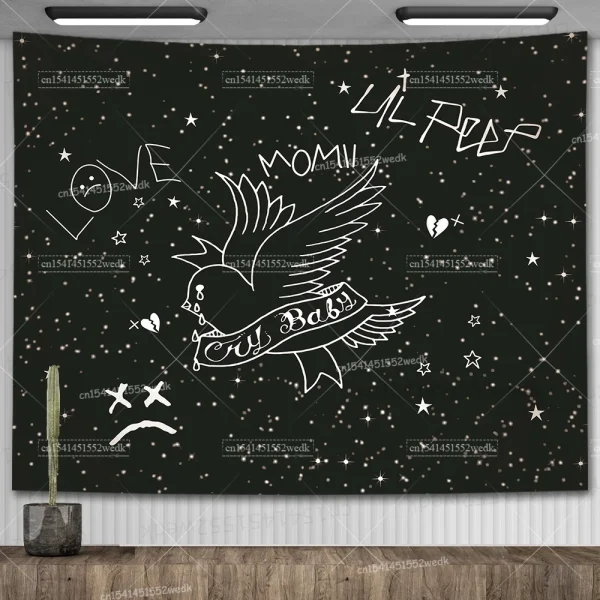 Lil Peep Tapestry Wall Hanging Look At The Sky Art Tapestry Blanket Black Hippie Witchcraft Tapestries Aesthetic Room Decor 4