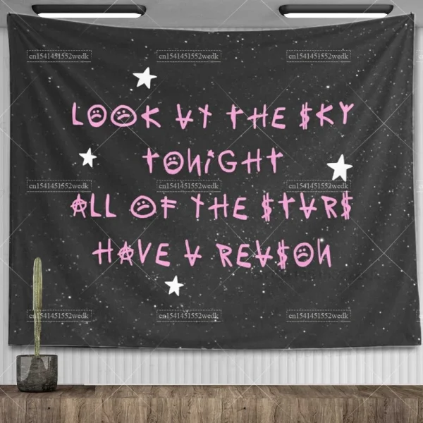 Lil Peep Tapestry Wall Hanging Look At The Sky Art Tapestry Blanket Black Hippie Witchcraft Tapestries Aesthetic Room Decor 5
