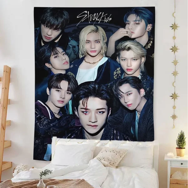 KPOP S-Stray K-Kids Printed Large Wall Tapestry Cheap Hippie Wall Hanging Bohemian Wall Tapestries Mandala Home Decor 2