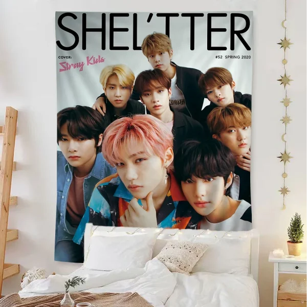 KPOP S-Stray K-Kids Printed Large Wall Tapestry Cheap Hippie Wall Hanging Bohemian Wall Tapestries Mandala Home Decor 3
