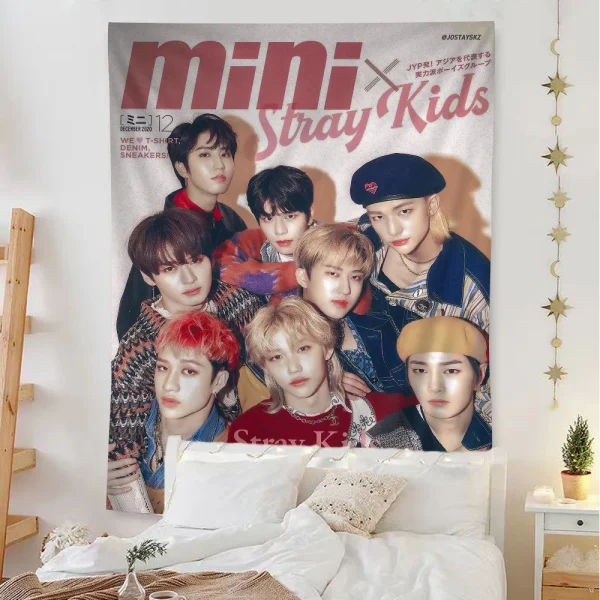 KPOP S-Stray K-Kids Printed Large Wall Tapestry Cheap Hippie Wall Hanging Bohemian Wall Tapestries Mandala Home Decor 5