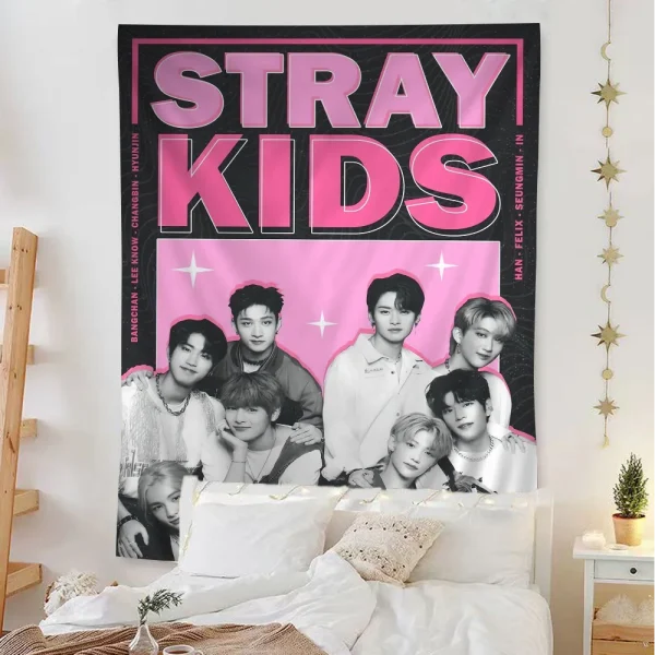 KPOP S-Stray K-Kids Printed Large Wall Tapestry Cheap Hippie Wall Hanging Bohemian Wall Tapestries Mandala Home Decor 6