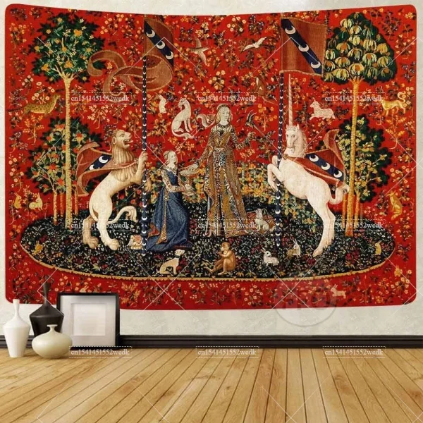 Maiden And Unicorn Medieval Tapestry Wall Hanging Aesthetic Room Decor Ancient Egypt Tapestry Macrame Bedroom Decoration Carpets 1