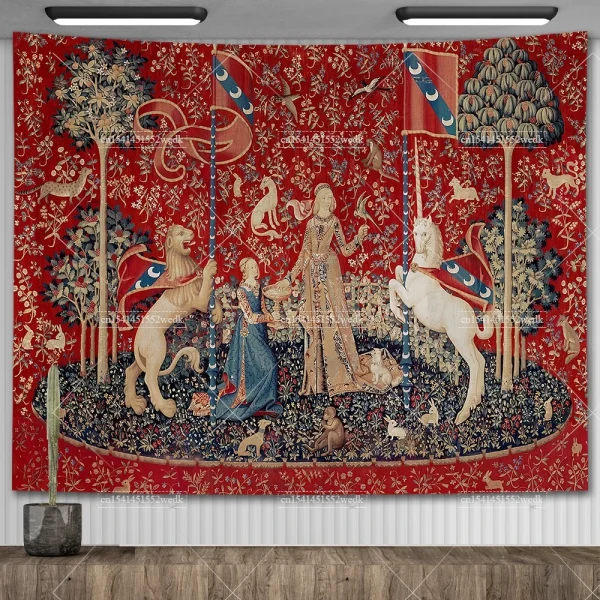 Maiden And Unicorn Medieval Tapestry Wall Hanging Aesthetic Room Decor Ancient Egypt Tapestry Macrame Bedroom Decoration Carpets 2