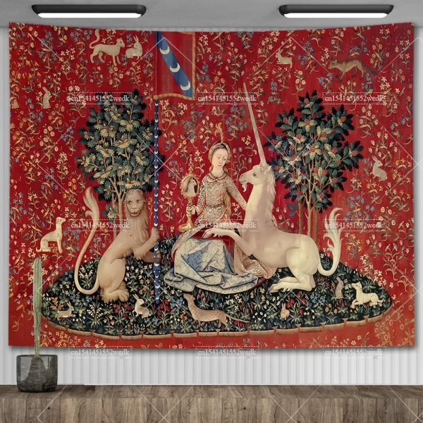 Maiden And Unicorn Medieval Tapestry Wall Hanging Aesthetic Room Decor Ancient Egypt Tapestry Macrame Bedroom Decoration Carpets 3